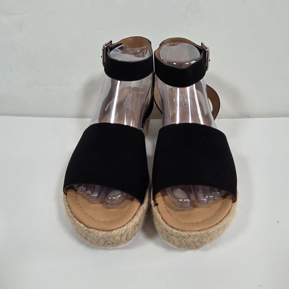 Soda Topic platform espadrille sandals Women's Open Toe Ankle Strape Black Size - Picture 2 of 7